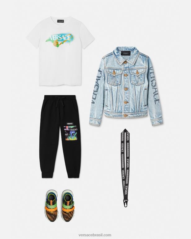 roupas P2TX2137 Versace calça medusa sunnies preto e estampado crianças