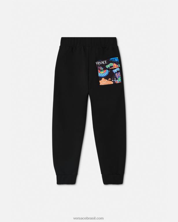 roupas P2TX2137 Versace calça medusa sunnies preto e estampado crianças