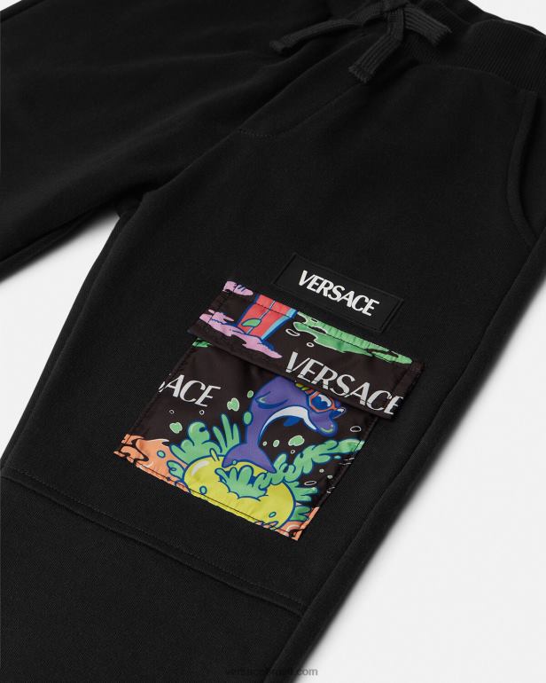 roupas P2TX2137 Versace calça medusa sunnies preto e estampado crianças