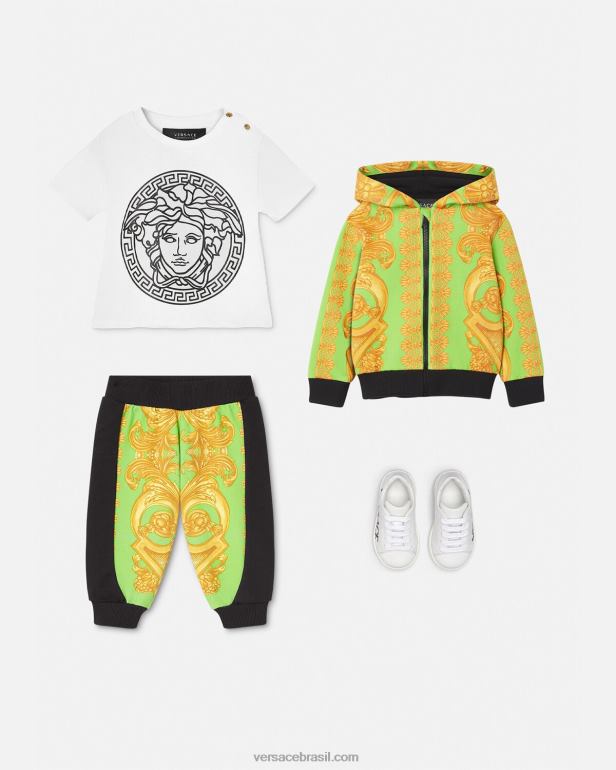 roupas P2TX1892 Versace moletom com zíper barocco 660 para bebê ouro e verde crianças