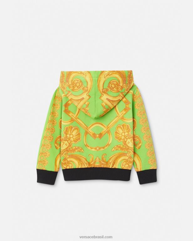 roupas P2TX1892 Versace moletom com zíper barocco 660 para bebê ouro e verde crianças