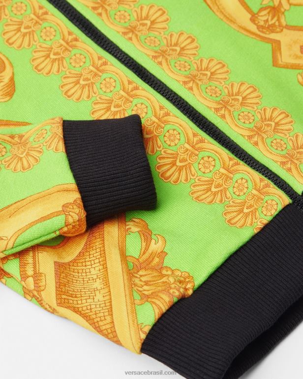 roupas P2TX1892 Versace moletom com zíper barocco 660 para bebê ouro e verde crianças