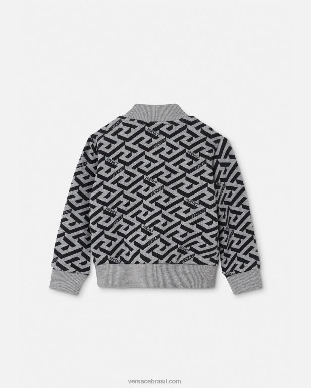 roupas P2TX1909 Versace moletom infantil la greca com zíper cinza e estampado crianças