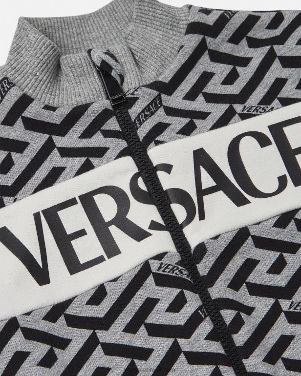 roupas P2TX1909 Versace moletom infantil la greca com zíper cinza e estampado crianças
