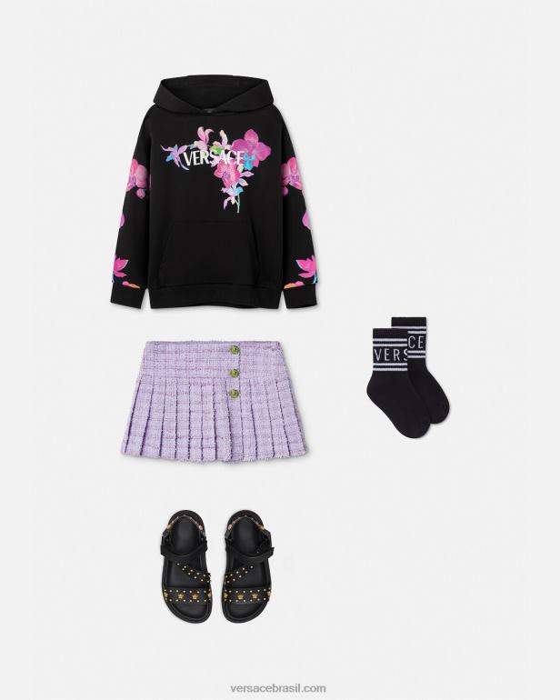 roupas P2TX1972 Versace moletom orquídea barocco preto e estampado crianças