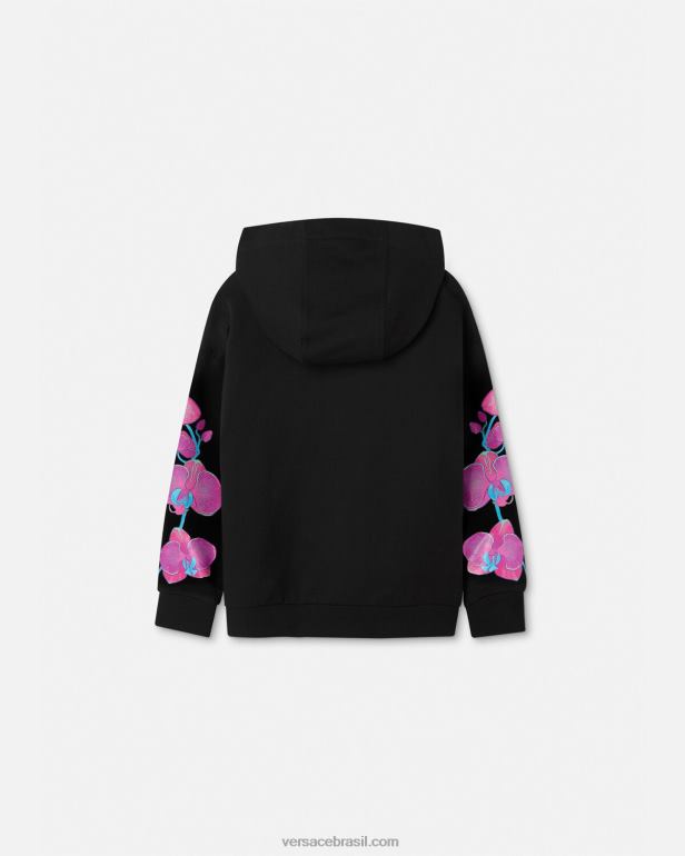 roupas P2TX1972 Versace moletom orquídea barocco preto e estampado crianças