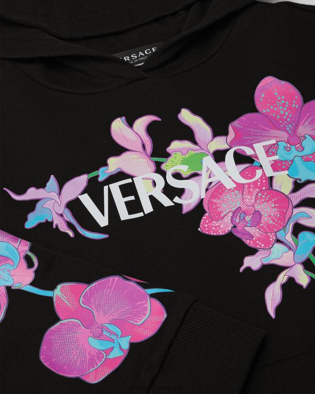 roupas P2TX1972 Versace moletom orquídea barocco preto e estampado crianças