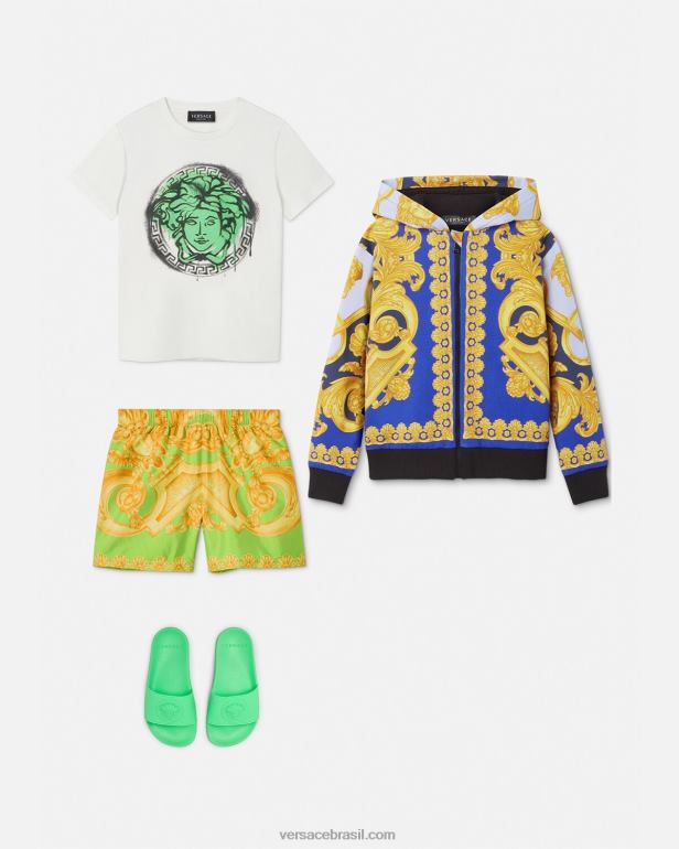 roupas P2TX2108 Versace moletom barocco 660 zip azul e dourado crianças