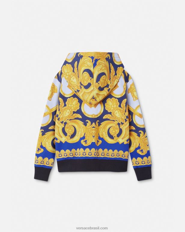 roupas P2TX2108 Versace moletom barocco 660 zip azul e dourado crianças