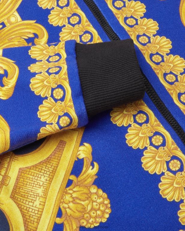 roupas P2TX2108 Versace moletom barocco 660 zip azul e dourado crianças