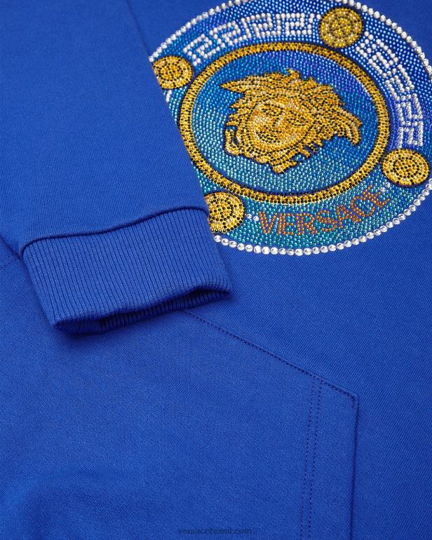 roupas P2TX2129 Versace moletom com capuz medusa de cristal azul real crianças