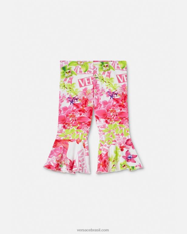 roupas P2TX1869 Versace legging bebê com logo orquídea branco e estampado crianças