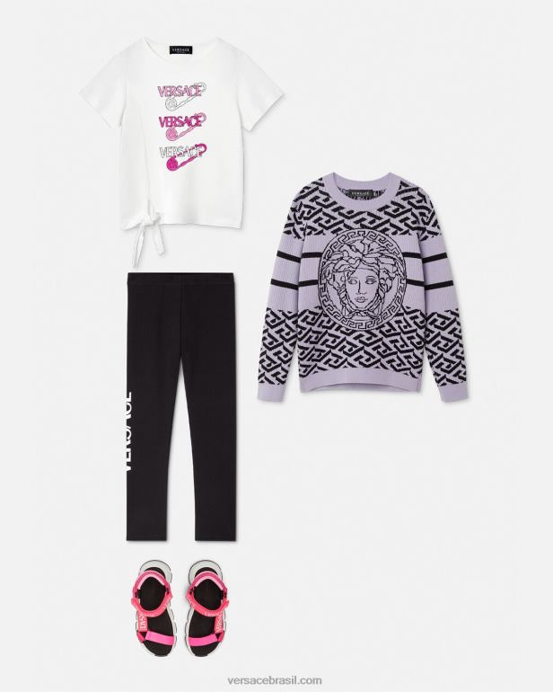 roupas P2TX2015 Versace leggings com logotipo preto crianças