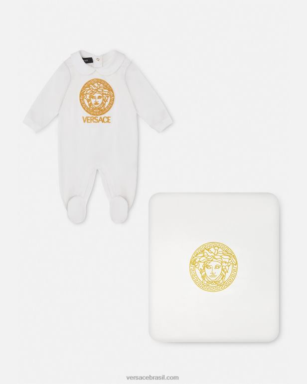 roupas P2TX1823 Versace pijama bebê medusa ouro Branco crianças