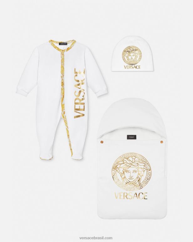 roupas P2TX1825 Versace pijama barocco para bebê ouro Branco crianças