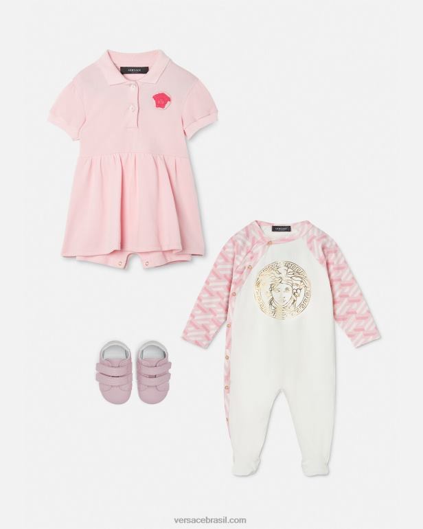 roupas P2TX1831 Versace pijama infantil medusa la greca rosa e branco crianças