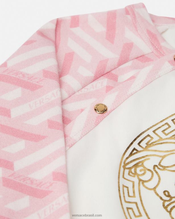 roupas P2TX1831 Versace pijama infantil medusa la greca rosa e branco crianças