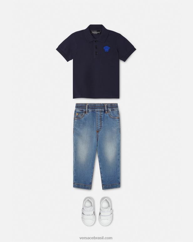 roupas P2TX1891 Versace camisa polo bebê bordada medusa Preto Azul crianças
