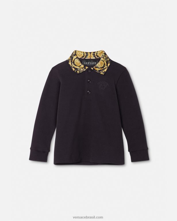 roupas P2TX1902 Versace camisa polo barocco bebê preto crianças