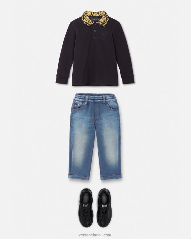 roupas P2TX1902 Versace camisa polo barocco bebê preto crianças