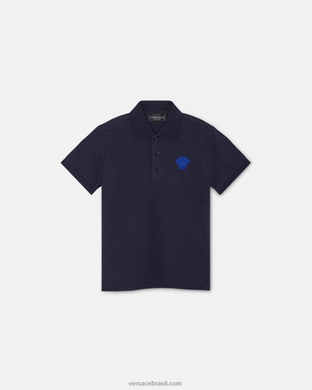 roupas P2TX2102 Versace camisa polo medusa bordada Preto Azul crianças