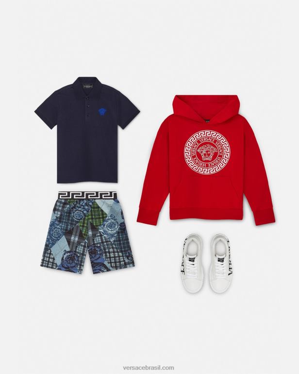 roupas P2TX2102 Versace camisa polo medusa bordada Preto Azul crianças