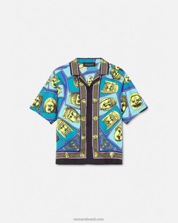 roupas P2TX2123 Versace camisa de seda le maschere imprimir crianças