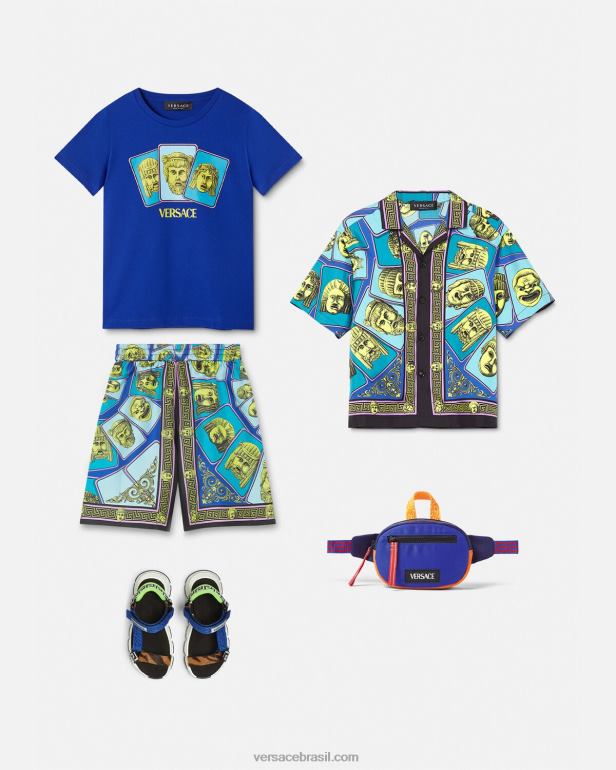 roupas P2TX2123 Versace camisa de seda le maschere imprimir crianças