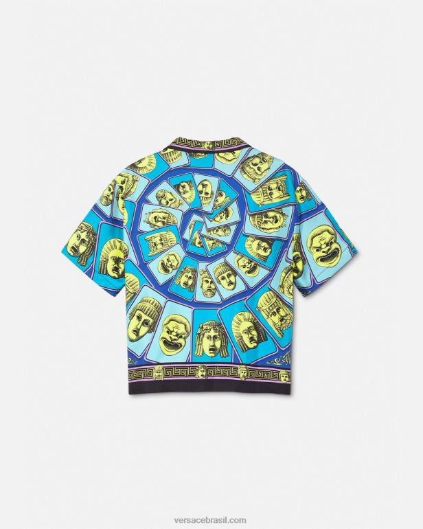 roupas P2TX2123 Versace camisa de seda le maschere imprimir crianças