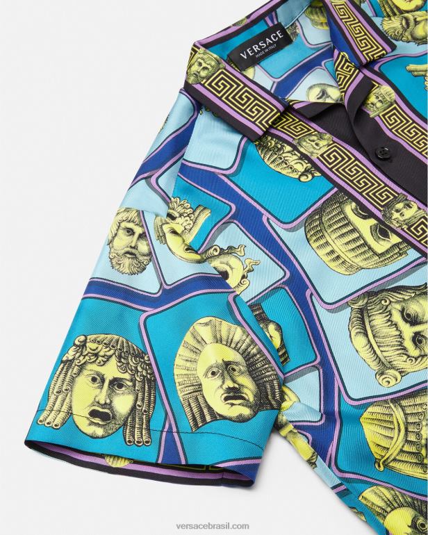 roupas P2TX2123 Versace camisa de seda le maschere imprimir crianças