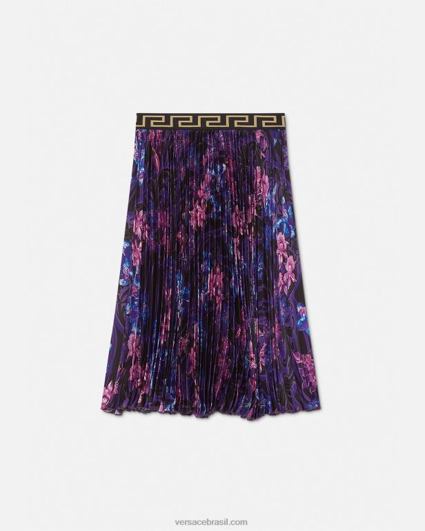 roupas P2TX2006 Versace saia plissada orquídea barocco violeta e estampa crianças