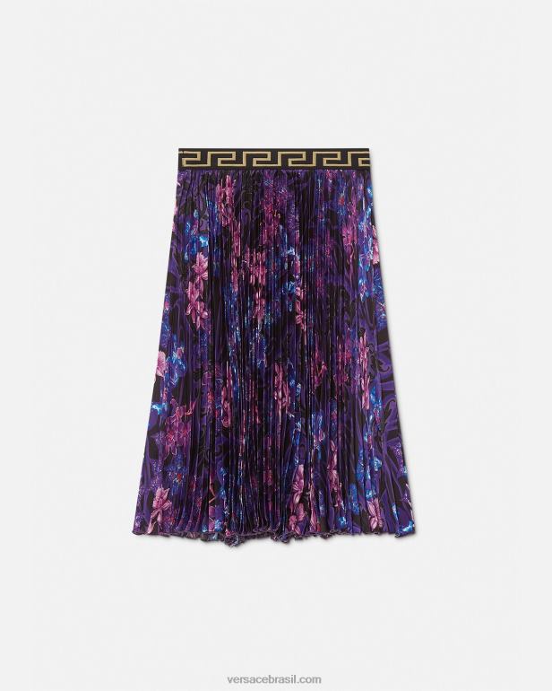roupas P2TX2006 Versace saia plissada orquídea barocco violeta e estampa crianças
