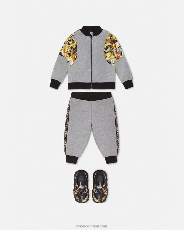 roupas P2TX1884 Versace conjunto de moletom barocco para bebê cinza e estampado crianças
