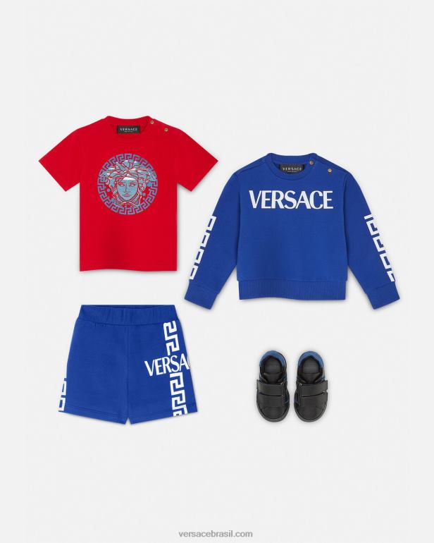 roupas P2TX1889 Versace shorts bebê com logo Greca azul crianças