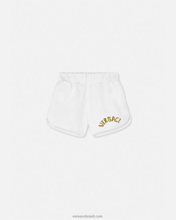 roupas P2TX1934 Versace shorts de moletom com logotipo ouro Branco crianças