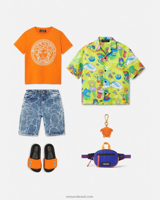 roupas P2TX2128 Versace short jeans medusa azul crianças