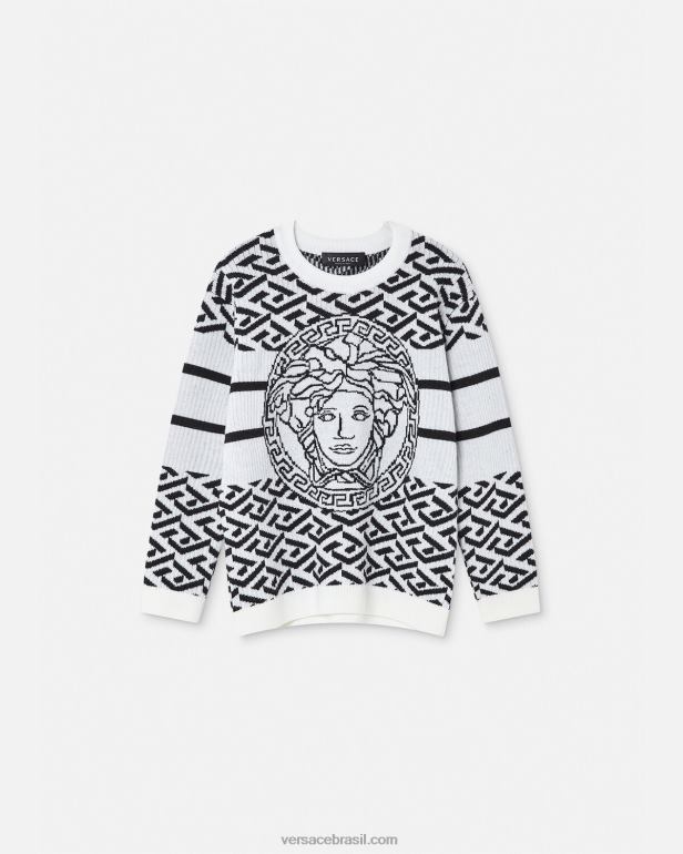 roupas P2TX1992 Versace suéter medusa la greca Preto branco crianças