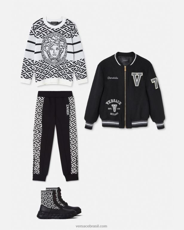 roupas P2TX1992 Versace suéter medusa la greca Preto branco crianças