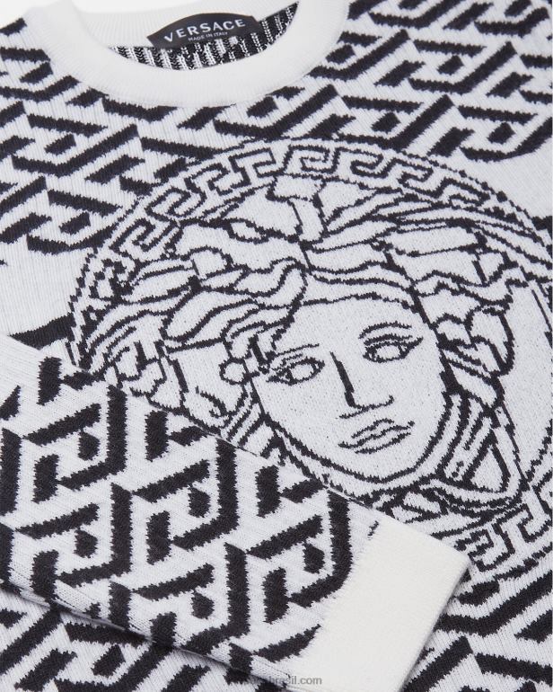 roupas P2TX1992 Versace suéter medusa la greca Preto branco crianças