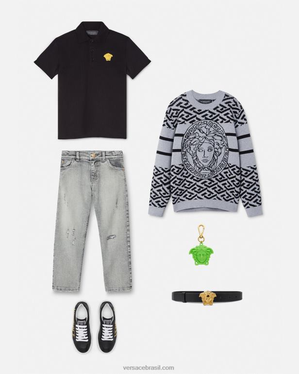 roupas P2TX1994 Versace suéter medusa la greca cinza crianças