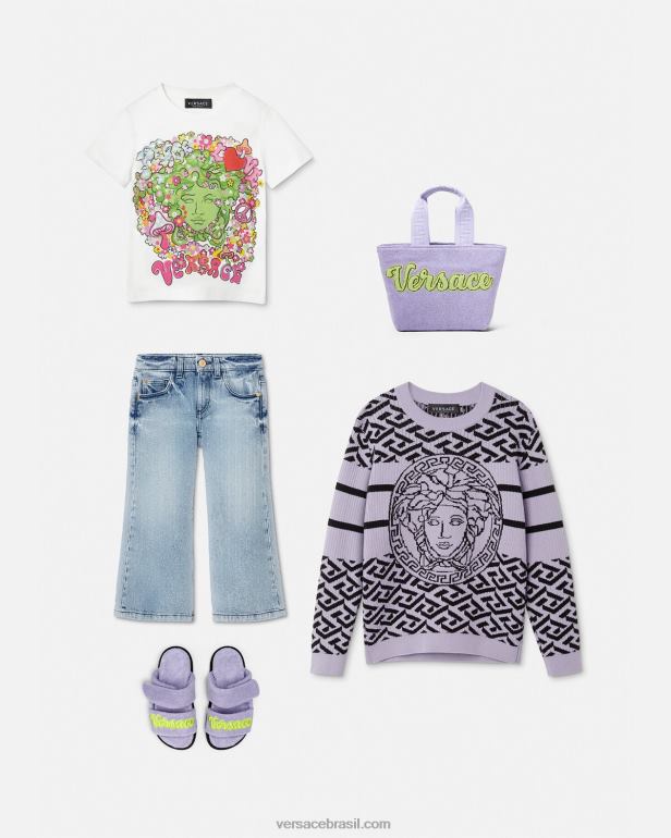 roupas P2TX1995 Versace suéter medusa la greca lilás crianças