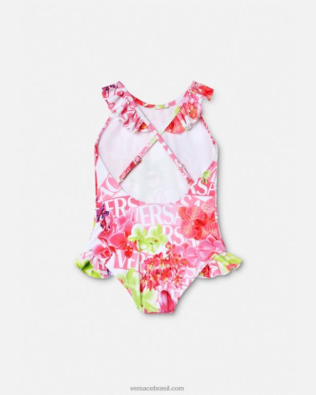roupas P2TX1865 Versace logo orquídea bebê maiô branco e estampado crianças