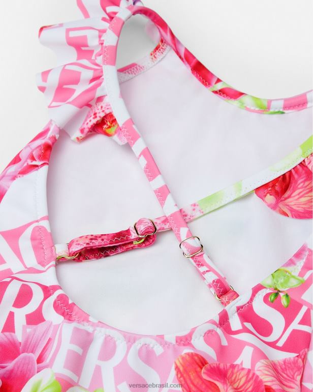 roupas P2TX1865 Versace logo orquídea bebê maiô branco e estampado crianças