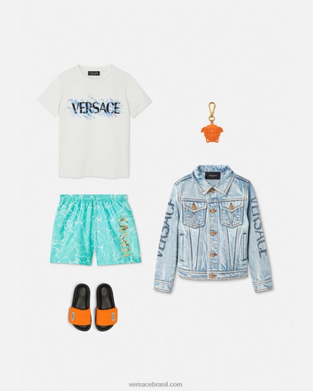 roupas P2TX2134 Versace bermuda de natação com logo medusa azul crianças