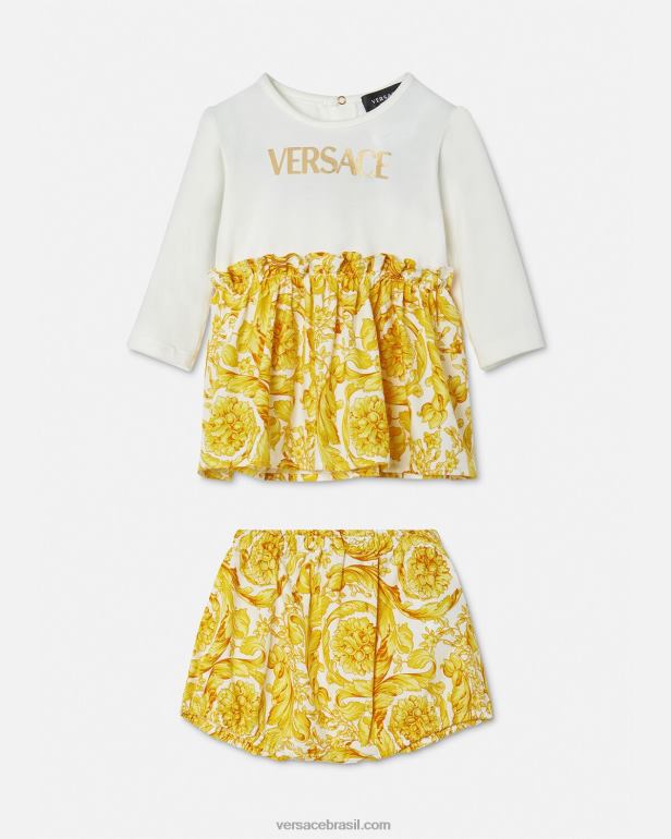 roupas P2TX1822 Versace conjunto de vestido barroco para bebe ouro Branco crianças