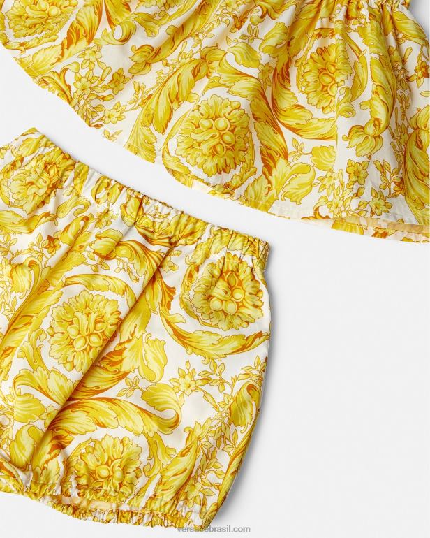 roupas P2TX1822 Versace conjunto de vestido barroco para bebe ouro Branco crianças