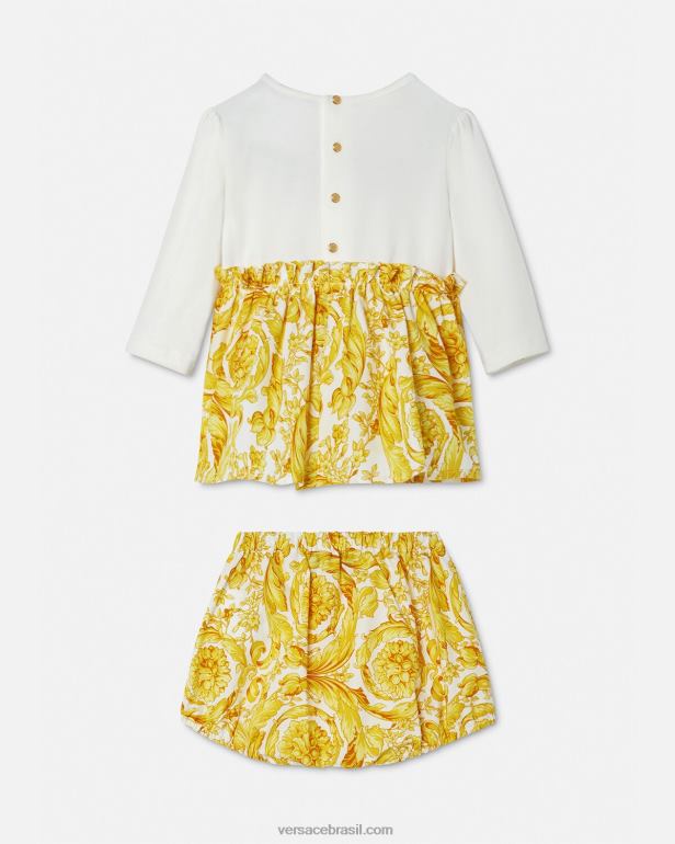 roupas P2TX1822 Versace conjunto de vestido barroco para bebe ouro Branco crianças