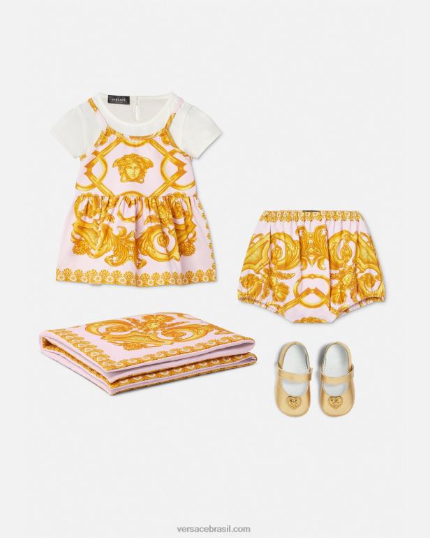 roupas P2TX1828 Versace conjunto de vestido bebê barocco 660 rosa e branco crianças