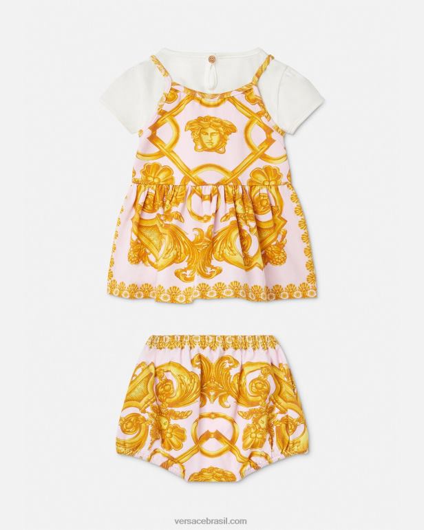 roupas P2TX1828 Versace conjunto de vestido bebê barocco 660 rosa e branco crianças