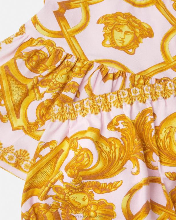 roupas P2TX1828 Versace conjunto de vestido bebê barocco 660 rosa e branco crianças